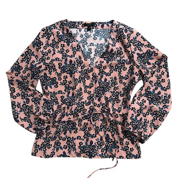 J. Crew pink & blue floral long-sleeve v-neck top size 8 - Picture 10 of 10